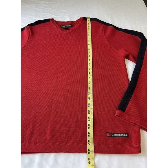 VINTAGE Abercrombie & Fitch Sweater Mens Large Heavyweight Knit Preppy Red Y2K - Picture 6 of 6